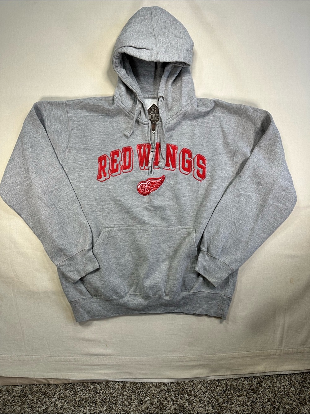 Vintage G-111 Sports Detroit Red Wings 1/4 Zip Hoodie Gray L EUC Gameday Hockey